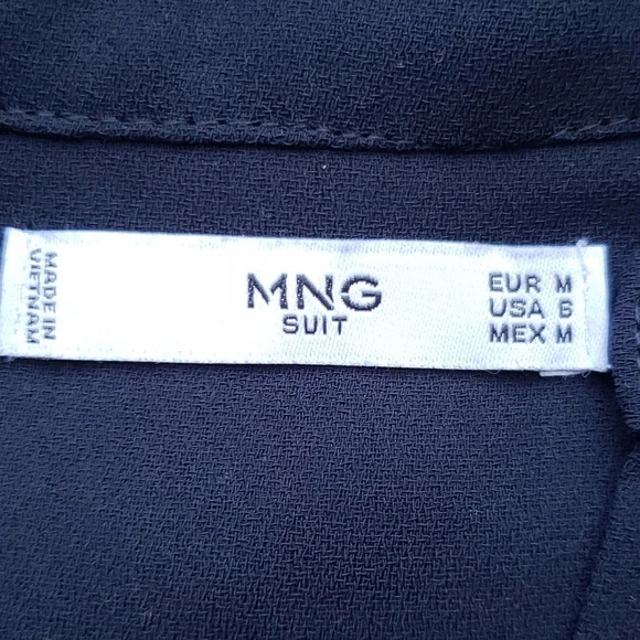 MNG by Mango Dress Women Medium 6 Navy Blue Contrast Stitching Minimalist Office - Picture 8 of 11